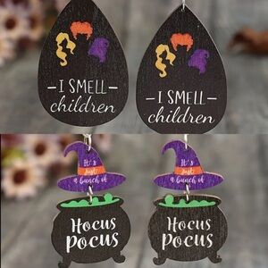 New! Set of 2 Pairs of Hocus Pocus Halloween Earrings